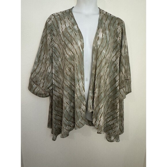 Catherines Open Front Kimono Top Blouse 4X Work Office Green Brown Boho Crochet - Picture 1 of 6